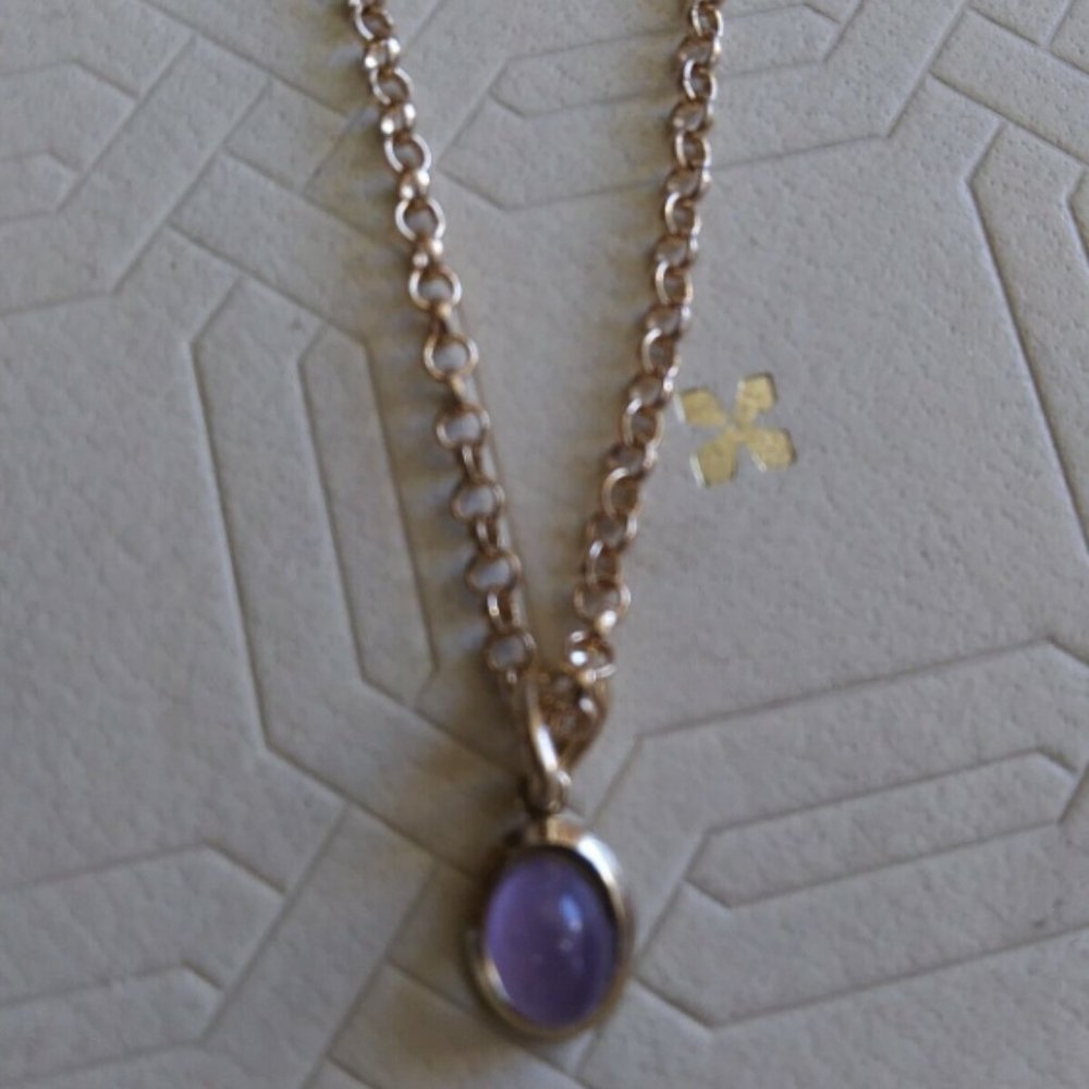 Dainty lavender purple small oval Cabochon charm gold Necklace boho